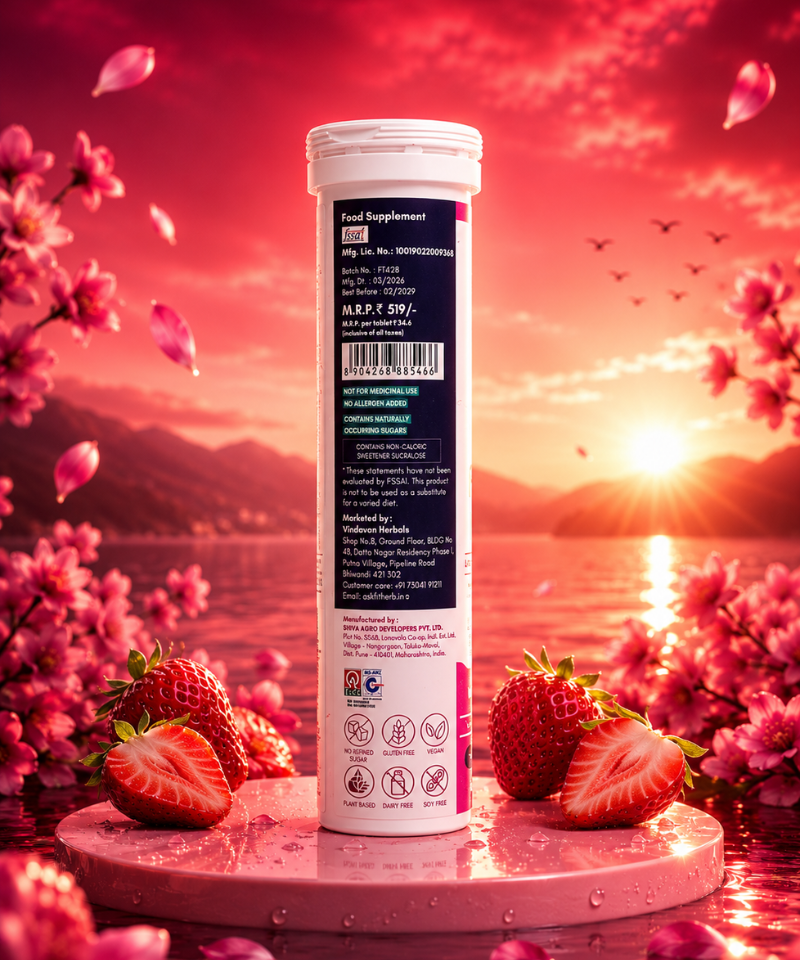 FitHerb Ms. Fizz Women's Wellness Effervescent Tablets with L-Glutathione & Hyaluronic Acid | Supports Hormonal Balance, PCOS/PCOD, Skin Glow, Hydration, Detox & Daily Vitality | 15 Tablets